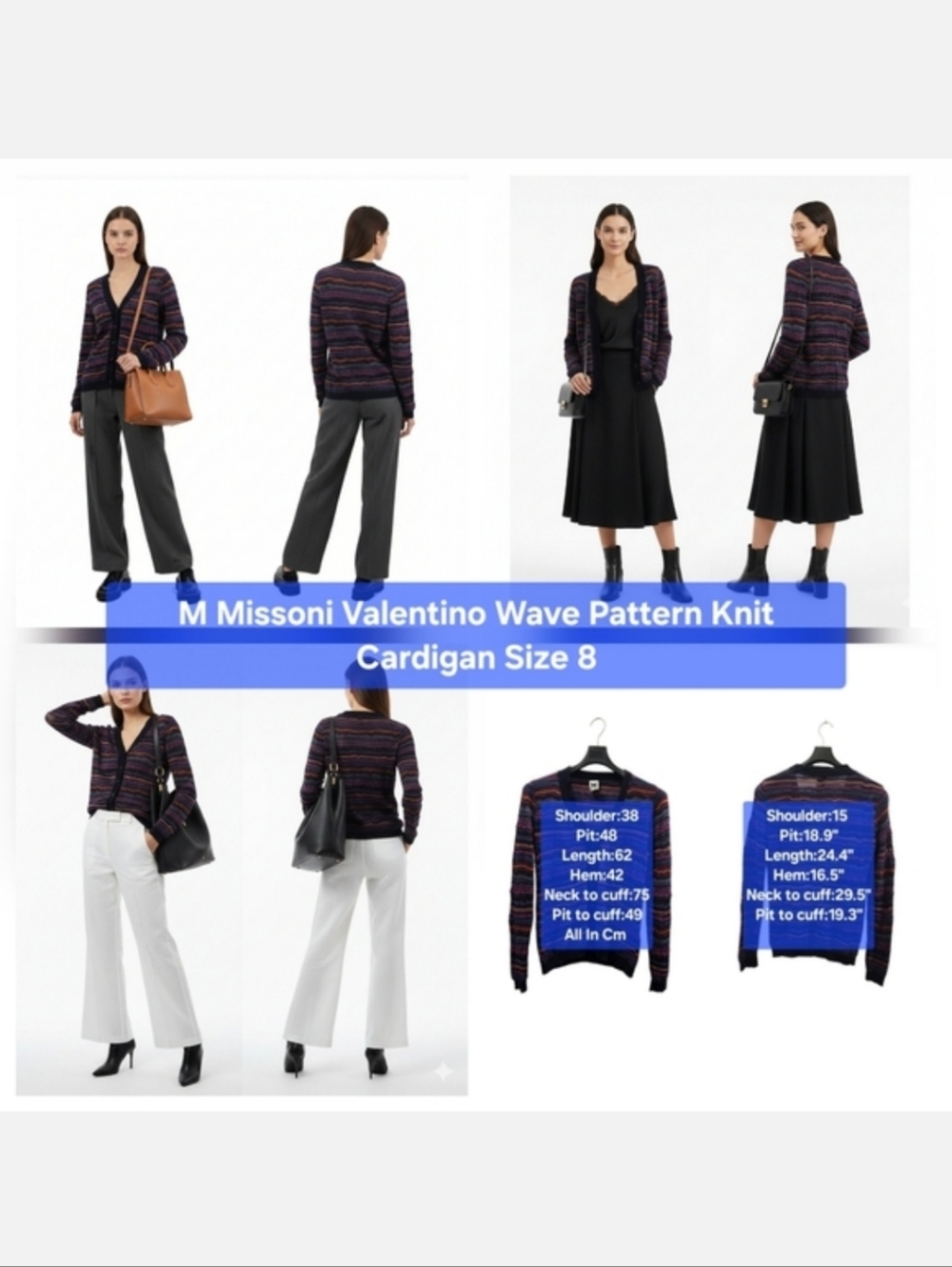 M Missoni Valentino Wave Pattern Knit Cardigan Size 8